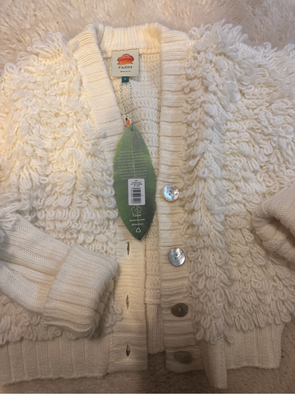 FARM Rio Cream Loop-Knit Kids Cardigan with Buttons